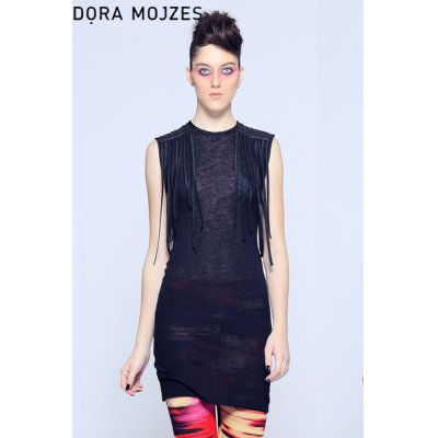 画像1: Sale50%off 【DORA MOJZES】 ショルダーフリンジワンピース