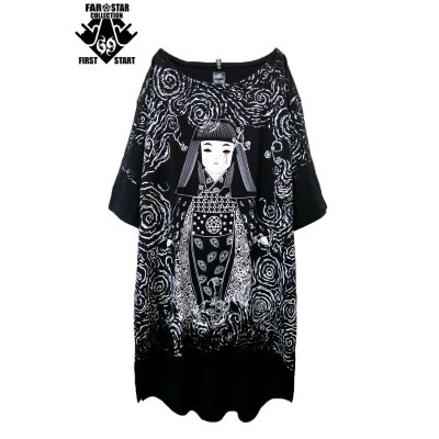 画像1: Sale30%off【FAR★STAR】 "日本人形 + BAD FEELING" 変形ビッグカットソー