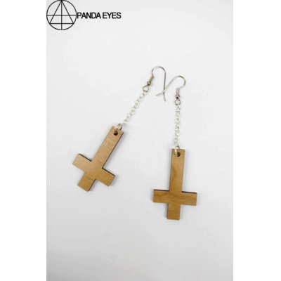 画像1: 【PANDA EYES】 "INVERTED CROSS" チャームピアス / WOOD