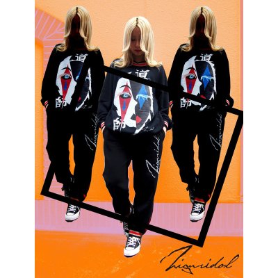 画像8: 【ZIG UR IDOL】 サイドラインスウェットパンツ / ブラック × レッド